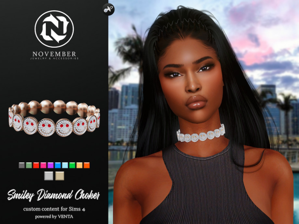 Alpha November Smiley Diamond Choker by VentaStudio - The Sims 4 custom content
