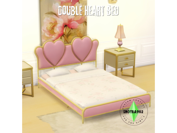 Maxis Match Double Heart Bed by Snotra902 - The Sims 4 Custom Content