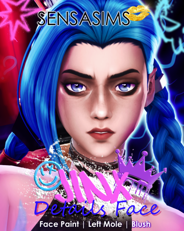 Mix JINX League of Legends Maxis Mix 1 Face detail (skin overlay) 3 categories by sensasims - The Sims 4 Custom Content