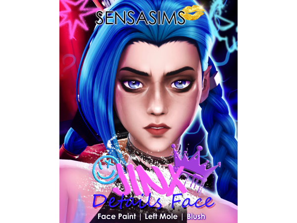Mix JINX League of Legends Maxis Mix 1 Face detail (skin overlay) 3 categories - The Sims 4 Custom Content