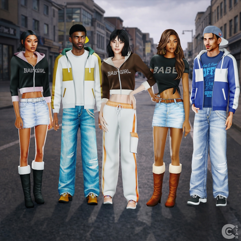 Maxis Match Y2K Streetwear Collection Mix Match Maxis Match Set (Male Female) 10 Items by cool_content_star - The Sims 4 Custom Content