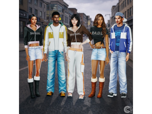 Maxis Match Y2K Streetwear Collection Mix Match Maxis Match Set (Male Female) 10 Items - The Sims 4 Custom Content