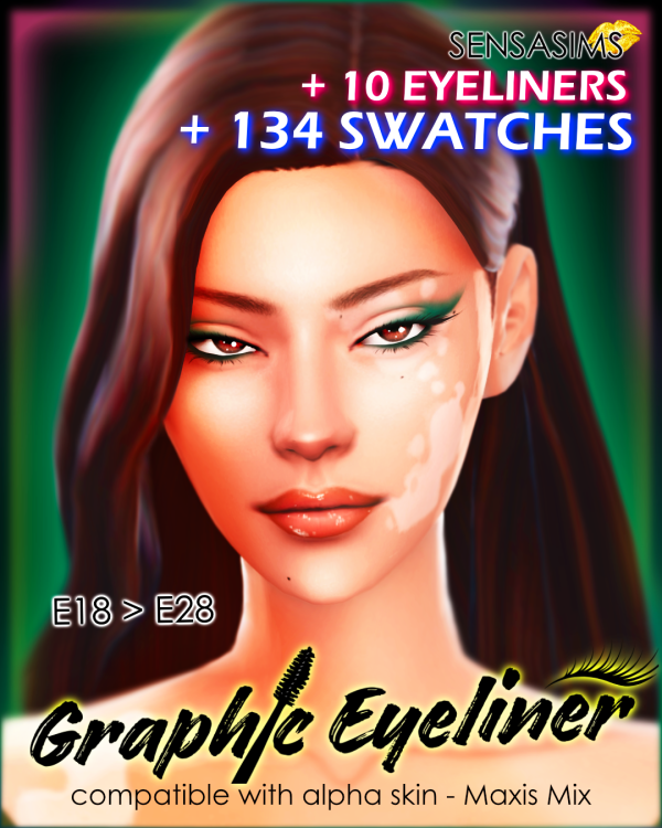 Mix GRAPHIC EYELINER 10 EYELINERS 134 SWATCHES E18 E28 by sensasims - The Sims 4 Custom Content