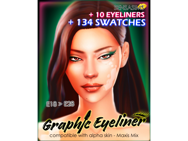Mix GRAPHIC EYELINER 10 EYELINERS 134 SWATCHES E18 E28 - The Sims 4 Custom Content