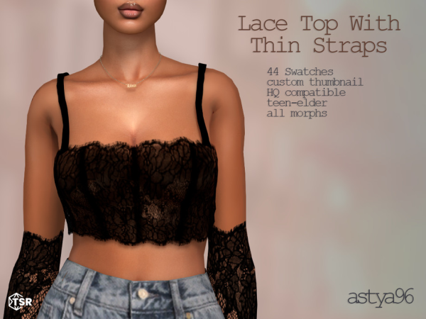 Mix Lace Top with Thin Straps by astya96cc - The Sims 4 Custom Content