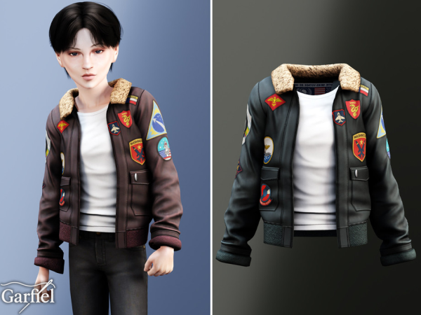 Alpha Child Aviator inspired bomber jacket with faux fur collar by Garfiel - The Sims 4 Custom Content
