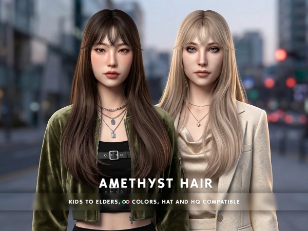 Alpha Amethyst Hair With Bangs - The Sims 4 Custom Content