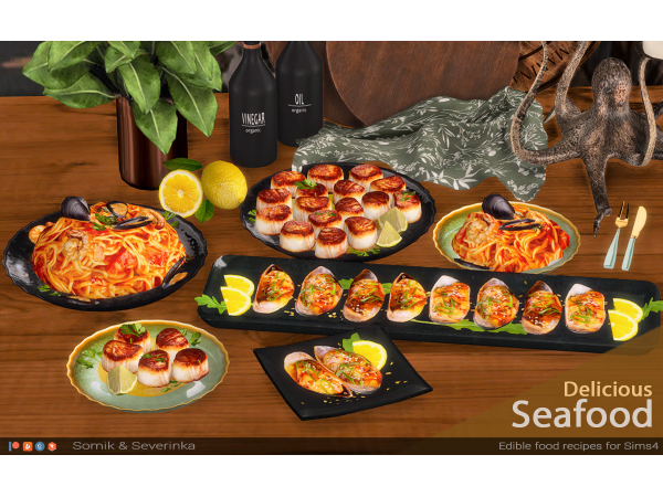 Alpha Mussels Scallops and Seafood Pasta by Somik_Severinka - The Sims 4 Custom Content