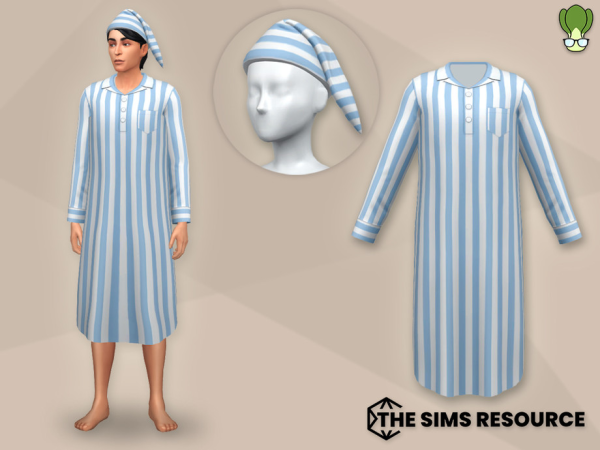 Maxis Match Old Timey Men's Nightshirt Nightcap Set - The Sims 4 Custom Content