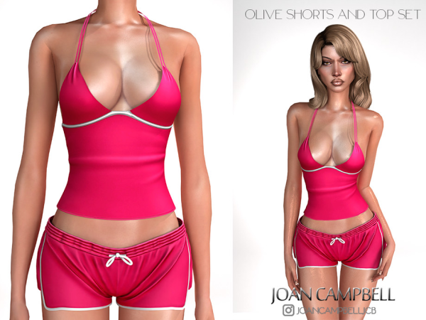 Alpha OLIVE SHORTS AND TOP SET by Joan_Campbell_Beauty_ - The Sims 4 custom content