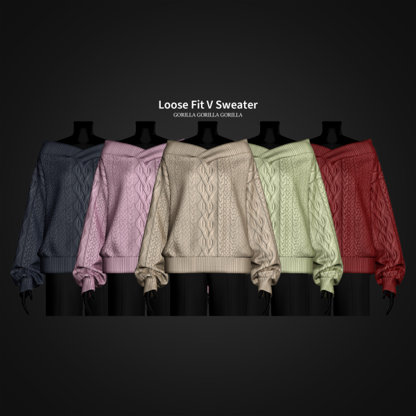 Alpha Loose Fit V Sweater by simsfinds - The Sims 4 Custom Content