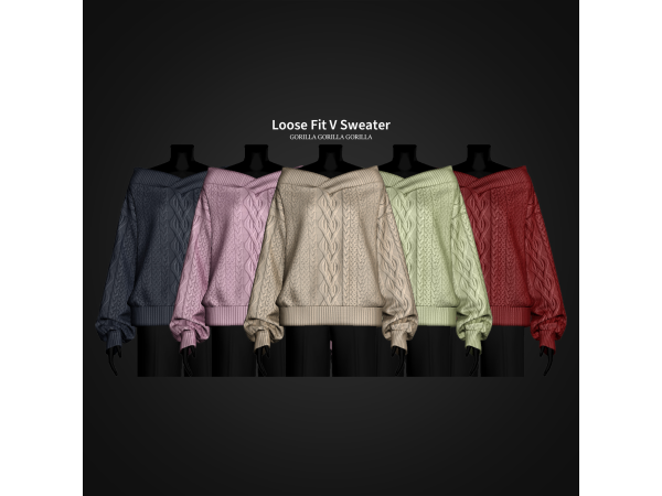 Alpha Loose Fit V Sweater by gorillax3 - The Sims 4 Custom Content
