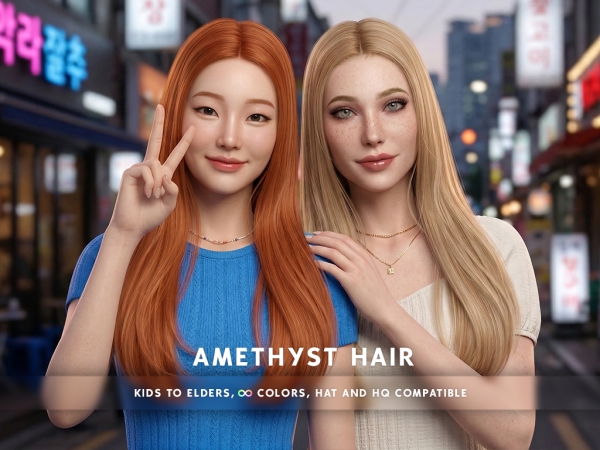 Alpha Amethyst Hair No Bangs - The Sims 4 Custom Content