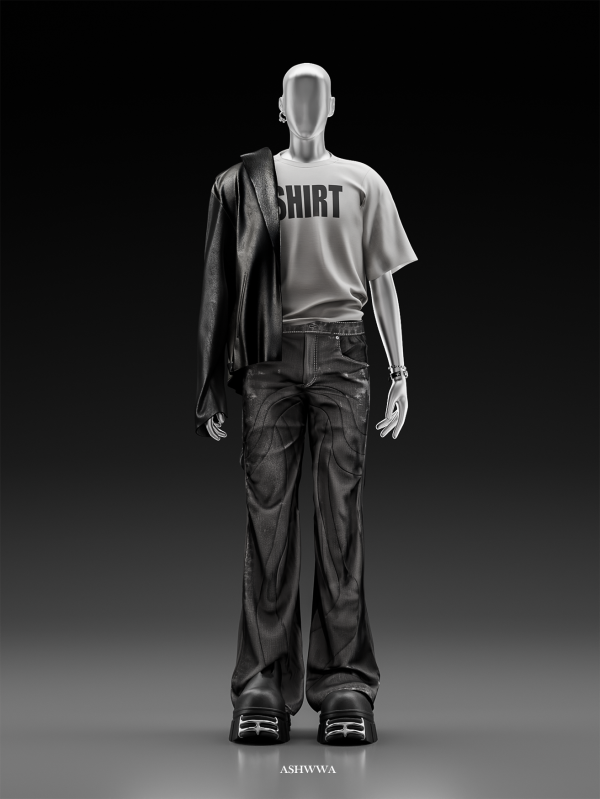 Alpha ASHwwa 2026 Man in Own T SHIRT CARGO JEANS by simsfinds - The Sims 4 Custom Content