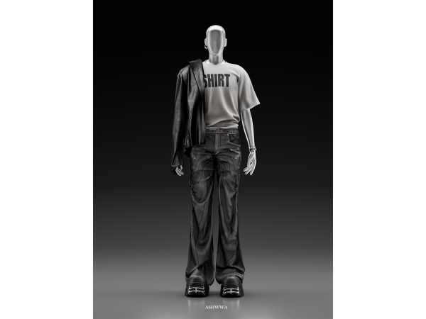 Alpha ASHwwa 2026 Man in Own T SHIRT CARGO JEANS - The Sims 4 Custom Content