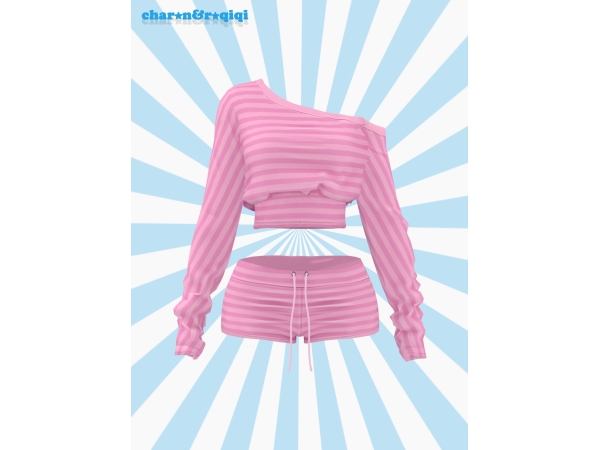 [charon&roqiqi]Off-shoulder stripes suit