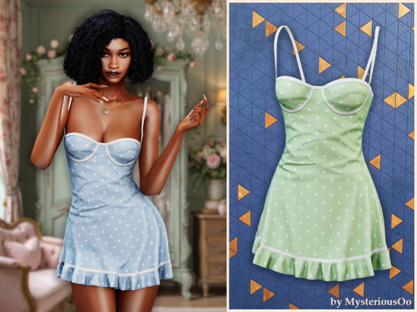 Alpha Polka dot bustier mini dress by thesimsresource - The Sims 4 Custom Content