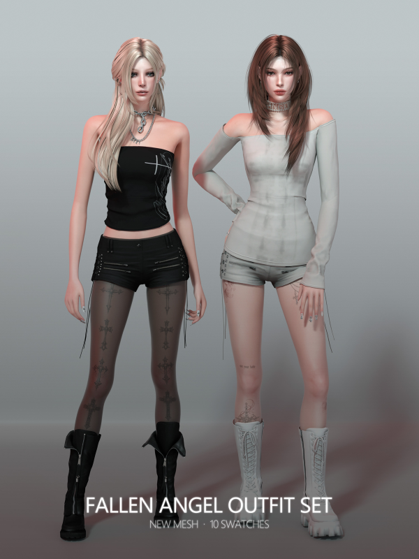 Alpha Fallen Angel Outfit Set by simsfinds - The Sims 4 Custom Content