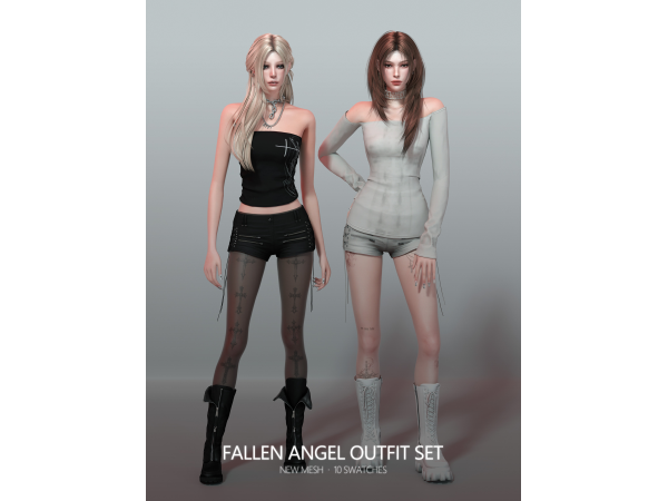 Alpha Fallen Angel Outfit Set by rona_sims - The Sims 4 Custom Content