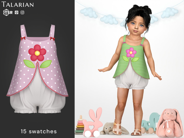 Alpha Ximena Split Hem Floral Top with Bloomer Shorts by talarian - The Sims 4 Custom Content