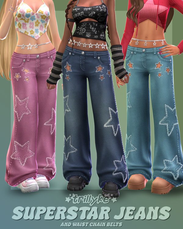 Maxis Match Superstar Jeans Waist Chain Belts by simsfinds - The Sims 4 Custom Content