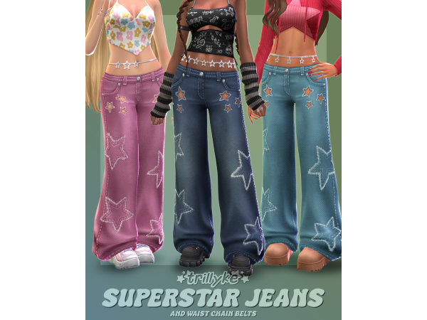 Maxis Match Superstar Jeans Waist Chain Belts by trillyke - The Sims 4 Custom Content