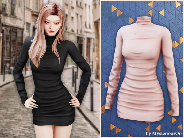 Alpha Ruched turtleneck bodycon dress by MysteriousOo - The Sims 4 Custom Content