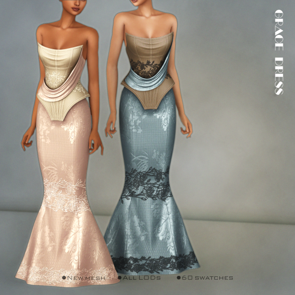 Alpha [Belaloallure] Grace corset gown by simsfinds - The Sims 4 custom content