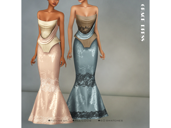 Alpha [Belaloallure] Grace corset gown - The Sims 4 custom content