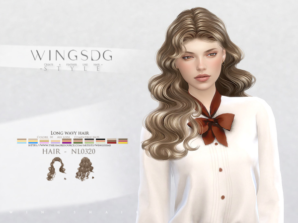 Alpha WINGS NL0320 Long wavy hair by wingssims - The Sims 4 Custom Content