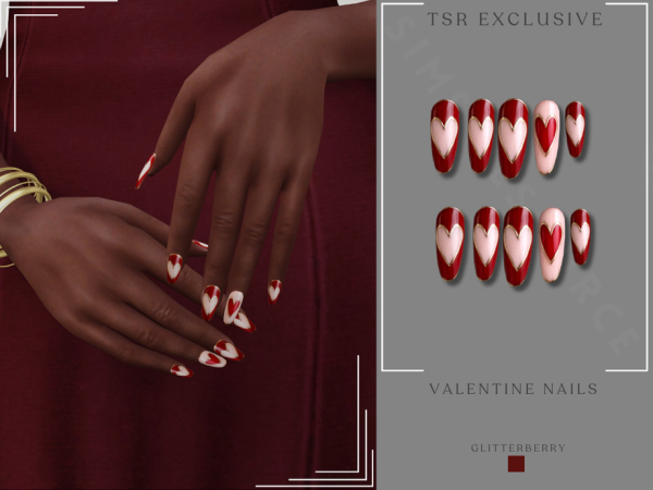 Alpha Valentine Red Heart Nails by Glitterberryfly - The Sims 4 Custom Content
