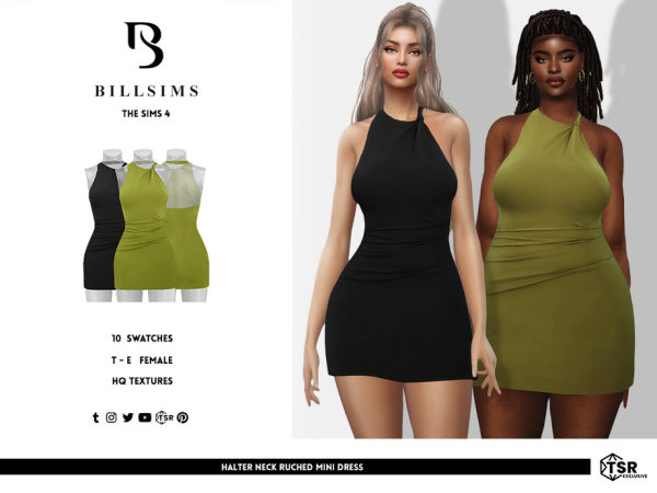 Sims 4 Halter Neck Ruched Mini Dress by Bill_Sims