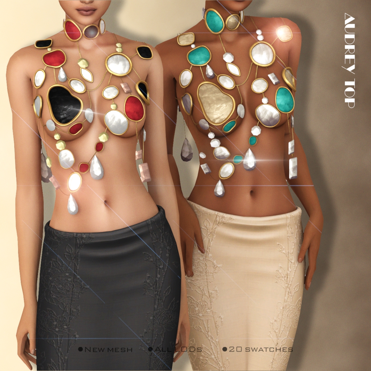 Alpha [Belaloallure] Audrey jewls top by simsfinds - The Sims 4 Custom Content