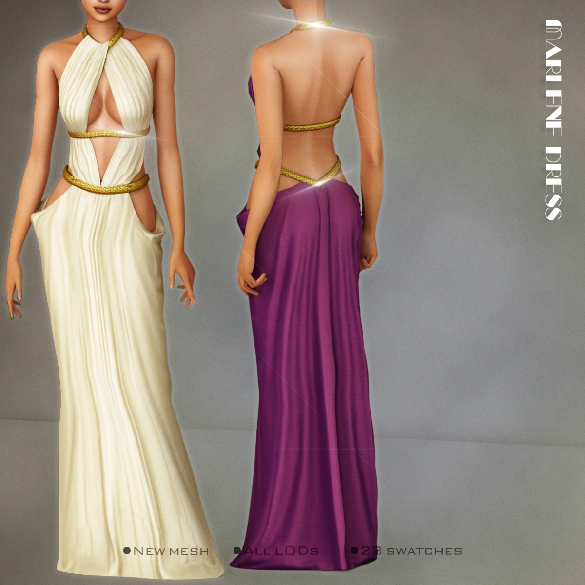 Alpha [Belaloallure] Marlene drapped dress by simsfinds - The Sims 4 Custom Content