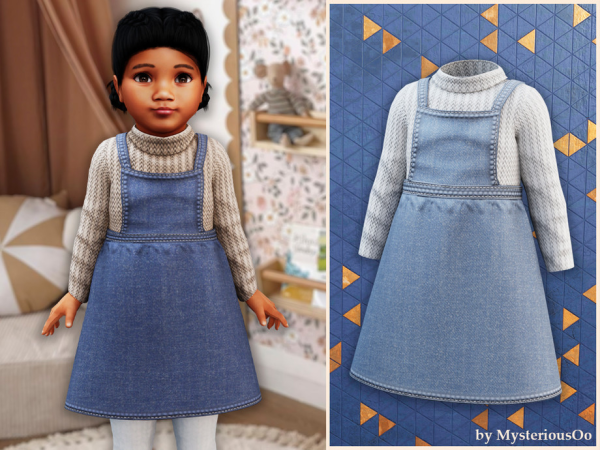 Alpha Toddler Denim pinafore dress by MysteriousOo - The Sims 4 Custom Content