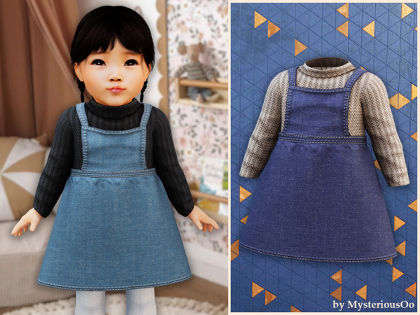 Alpha Infant Denim pinafore dress by MysteriousOo - The Sims 4 Custom Content