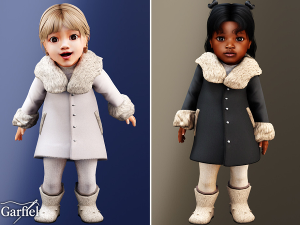 Alpha Infant Cozy faux fur trimmed winter coat dress by Garfiel - The Sims 4 Custom Content