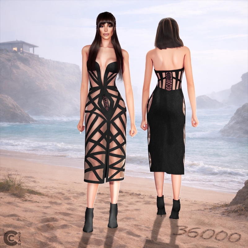Alpha FREE Cage Cutout Sculpted Midi Dress cool_content_star by cool_content_star - The Sims 4 Custom Content