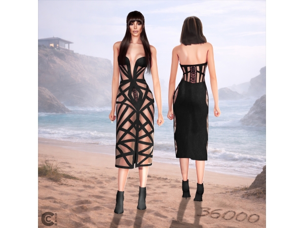 Alpha FREE Cage Cutout Sculpted Midi Dress cool_content_star - The Sims 4 Custom Content