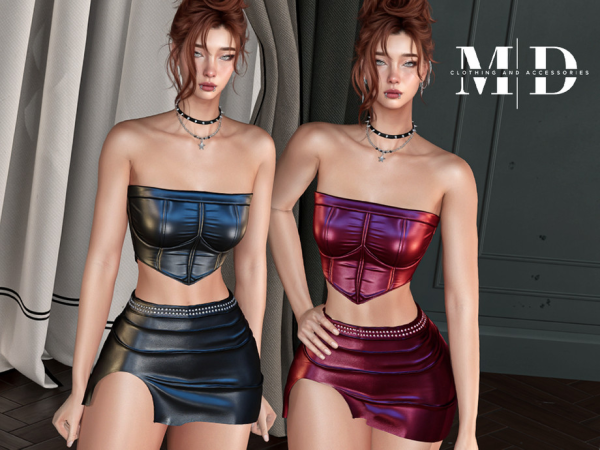 Alpha Sofia Leather Top and Skirt Set - The Sims 4 Custom Content