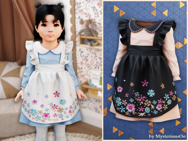 Alpha Toddler Floral embroidered pinafore dress by MysteriousOo - The Sims 4 Custom Content