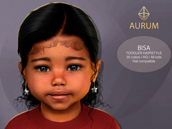 Alpha Aurum Bisa curly low bun with edges toddler hairstyle by Aurum - The Sims 4 Custom Content