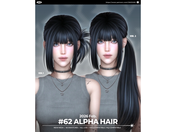 Alpha JINO HAIR N62 v1 v2 - The Sims 4 Custom Content
