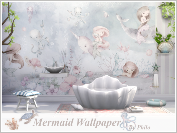 Alpha Mermaids Panoramic Wallpaper - The Sims 4 Custom Content