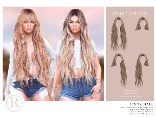Alpha JENNY HAIR by ramasalon - The Sims 4 Custom Content