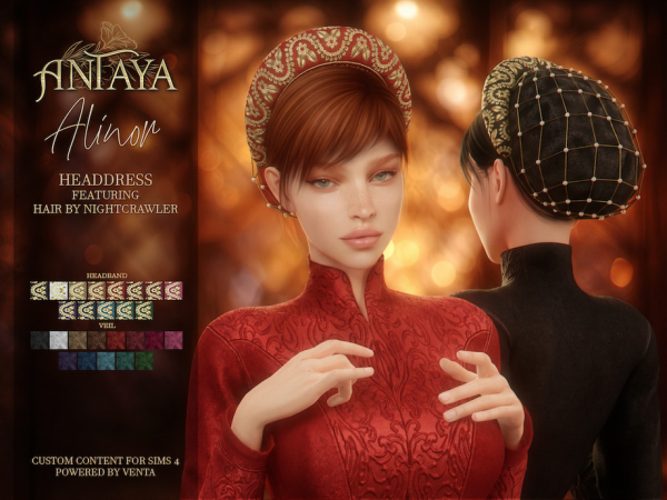 Alpha Antaya x Nightcrawler Alinor Hair Headdress by VentaStudio - The Sims 4 Custom Content