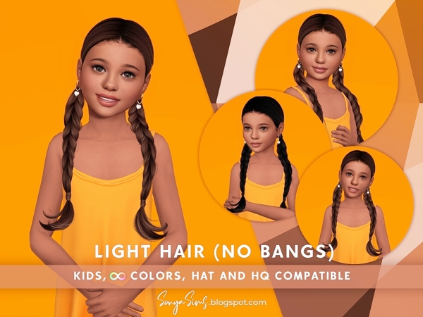 Alpha Light Hair No Bangs Kids - The Sims 4 Custom Content