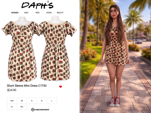 Alpha Daph's Short Sleeve Mini Dress C1743 - The Sims 4 Custom Content