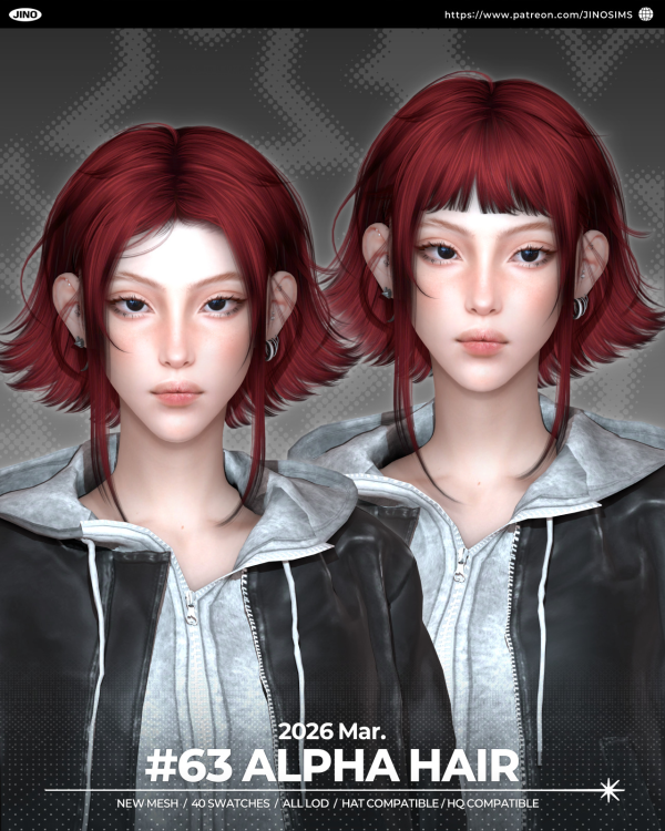 Alpha [JINO] HAIR N63 v1 v2 by simsfinds - The Sims 4 Custom Content