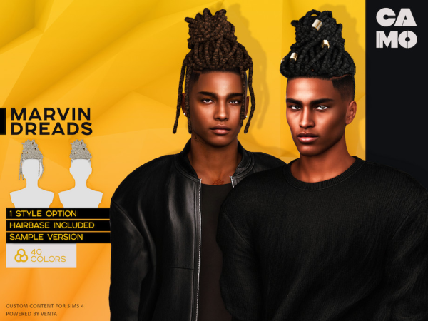 Alpha CAMO Marvin Dreads by VentaStudio - The Sims 4 Custom Content